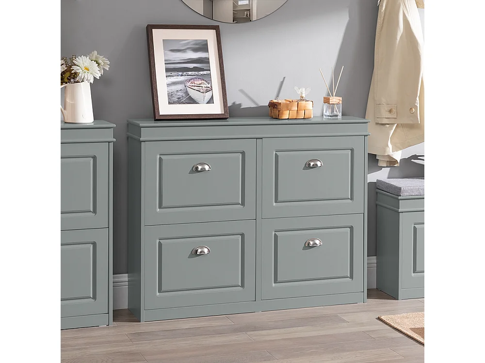 SoBuy FSR79-HG Schoenenkast met 4 Kleppen Schoenenrek Schoenenkipper met 8 Planken - Grijs it BHT ca.: 105x82x24cm