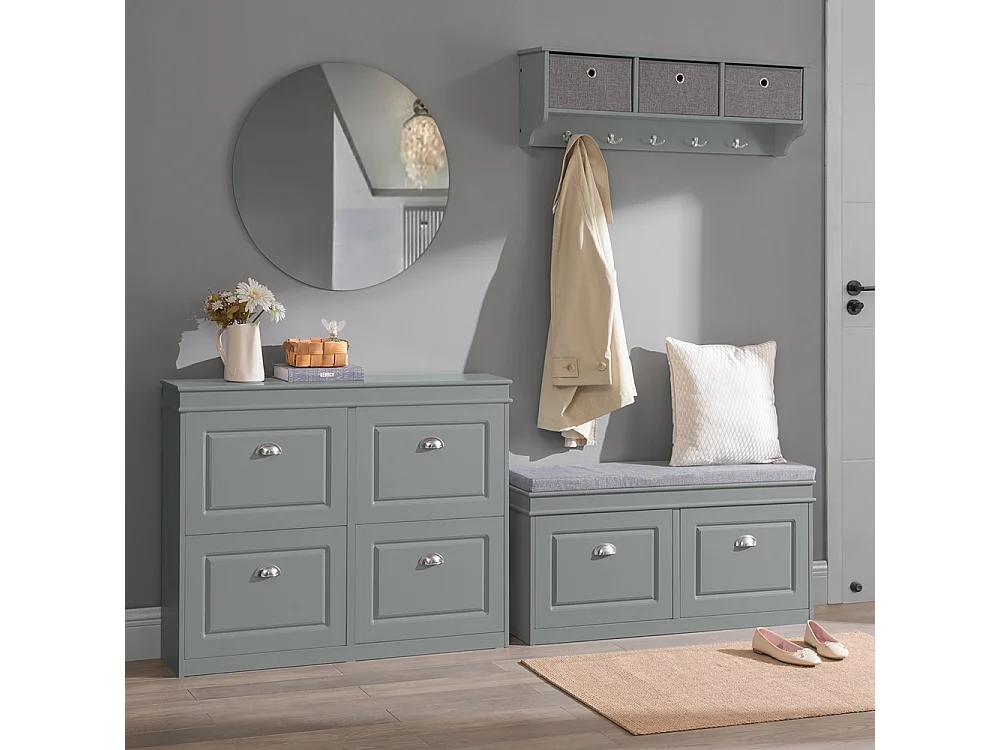 SoBuy FSR79-HG Schoenenkast met 4 Kleppen Schoenenrek Schoenenkipper met 8 Planken - Grijs it BHT ca.: 105x82x24cm