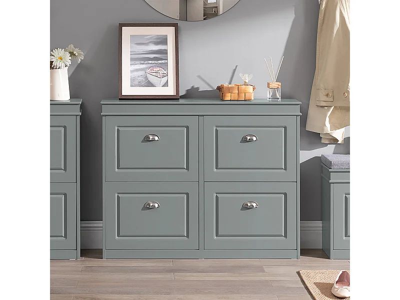 Armoire À Chaussures 4 Abattants Meuble D'entrée Pour Chaussures, Gris, Fsr79-hg