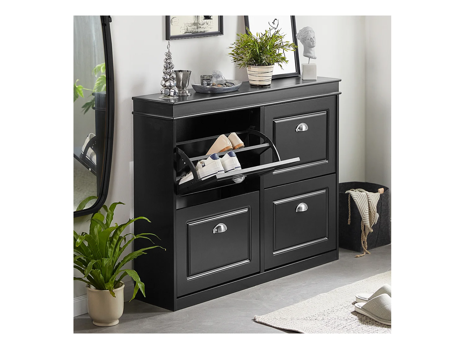 Schuhschrank FSR79-SCH 105 x 82 x 24 cm Schwarz