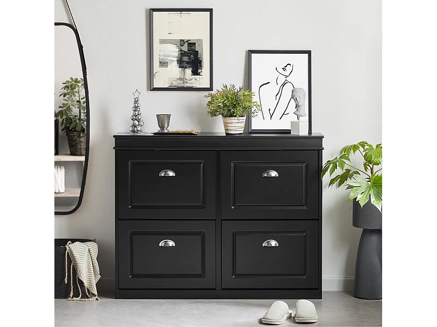 SoBuy FSR79-SCH Schoenenkast met 4 Kleppen Schoenenrek Schoenenkipper met 8 Planken