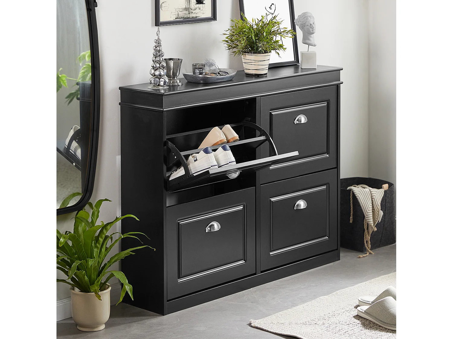 Meuble de Rangement à Chaussures Armoire à Chaussures Commode à Chaussures 4 abattants, FSR79-SCH