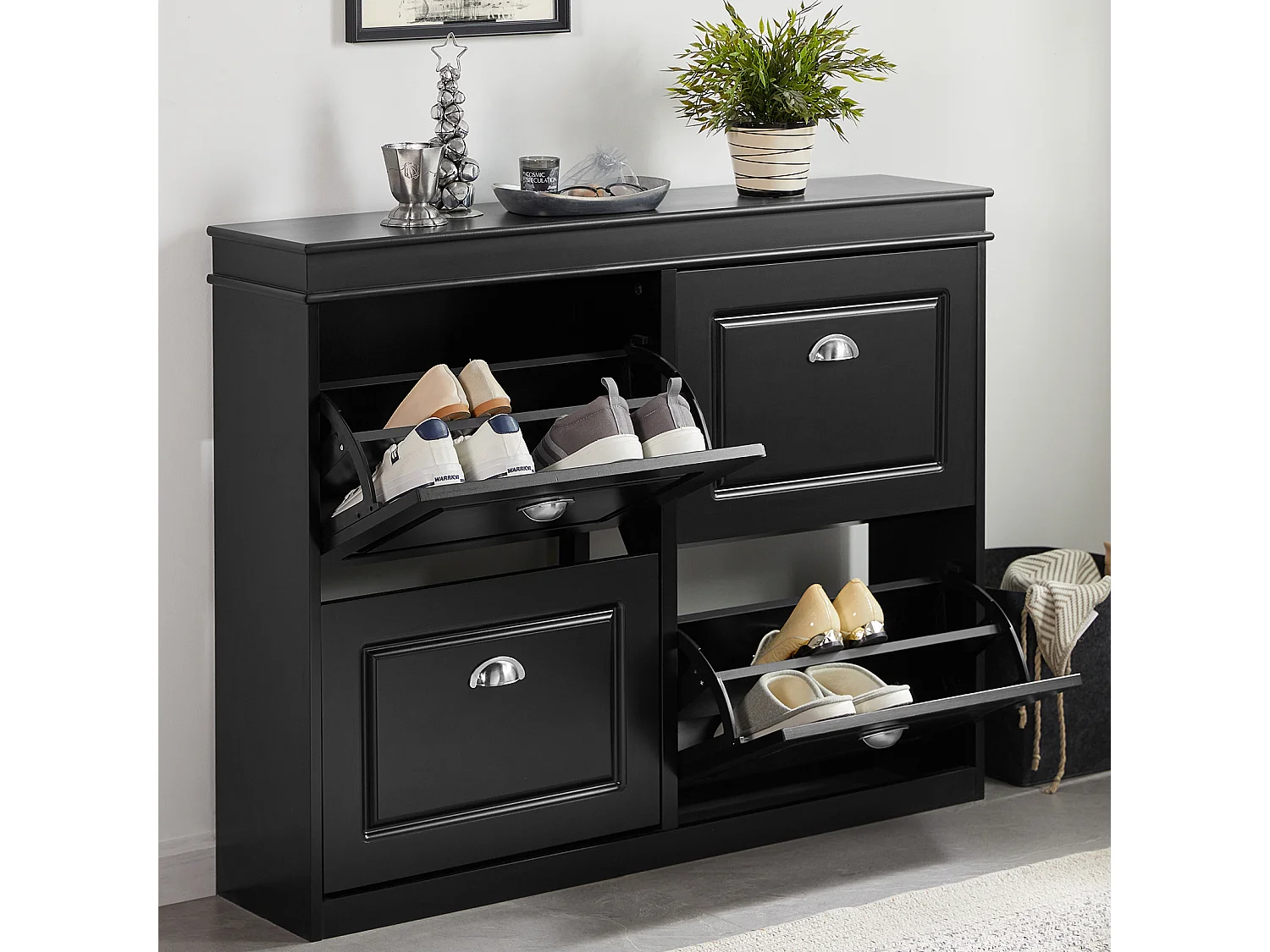 Meuble de Rangement à Chaussures Armoire à Chaussures Commode à Chaussures 4 abattants, FSR79-SCH