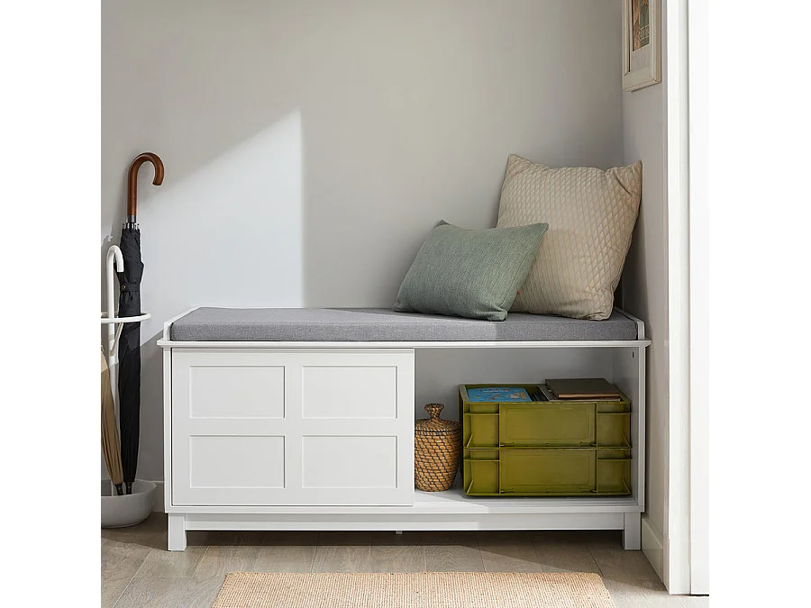 SoBuy FSR86-W Opbergbank met gestoffeerd kussen Lage kast Entree Schoenenkast Comfortabele bank met