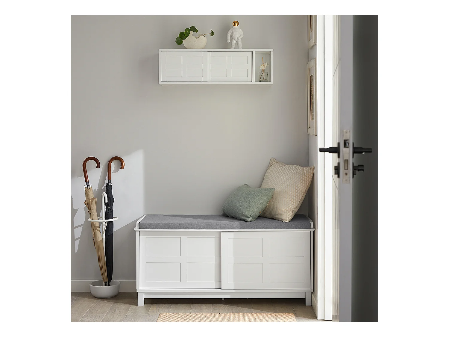 SoBuy FSR86-W Opbergbank met gestoffeerd kussen Lage kast Entree Schoenenkast Comfortabele bank met