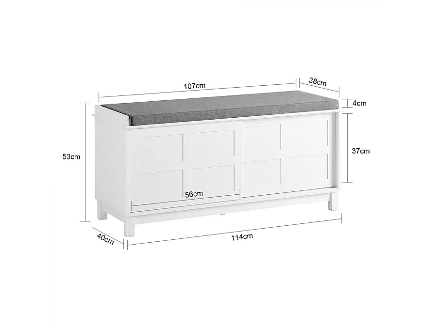 Banc de Rangement avec Coussin Rembourré Meuble Bas Entrée Commode à Chaussure Banquette, FSR86-W