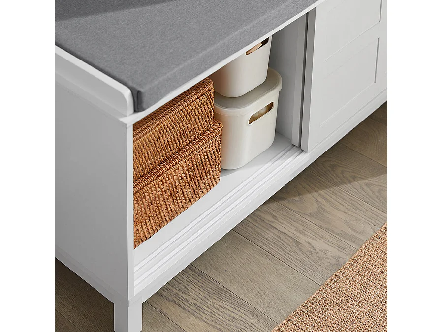 Banc de Rangement avec Coussin Rembourré Meuble Bas Entrée Commode à Chaussure Banquette, FSR86-W