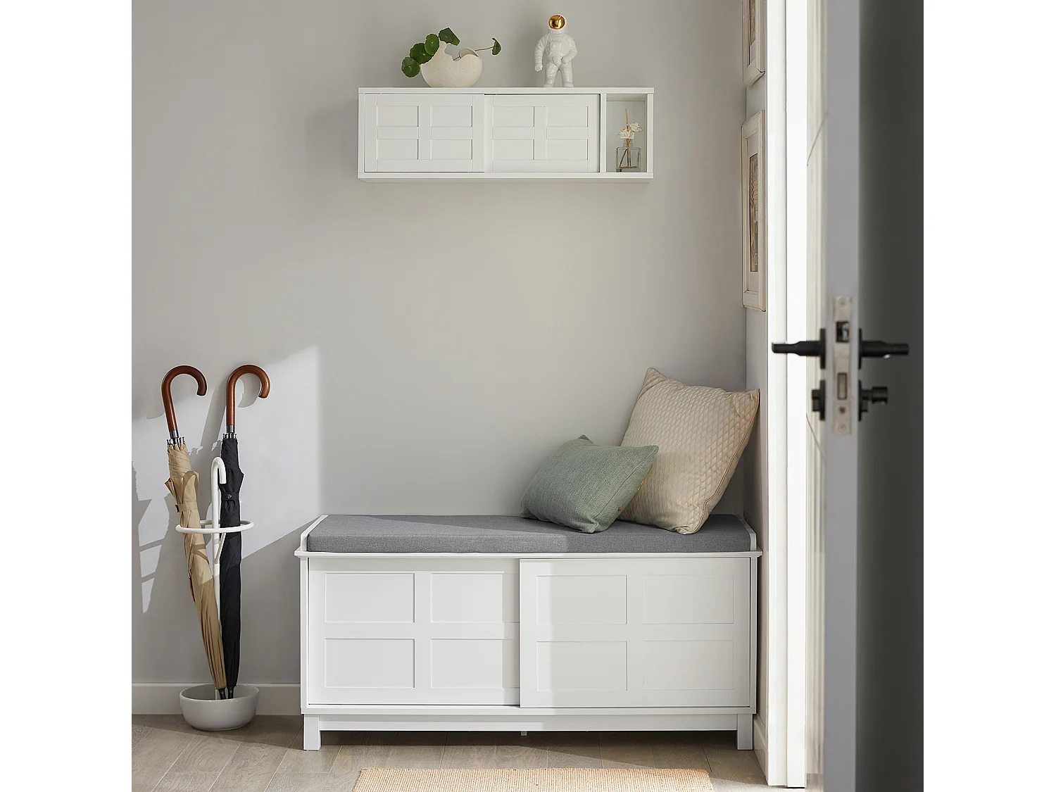 Banc de Rangement avec Coussin Rembourré Meuble Bas Entrée Commode à Chaussure Banquette, FSR86-W