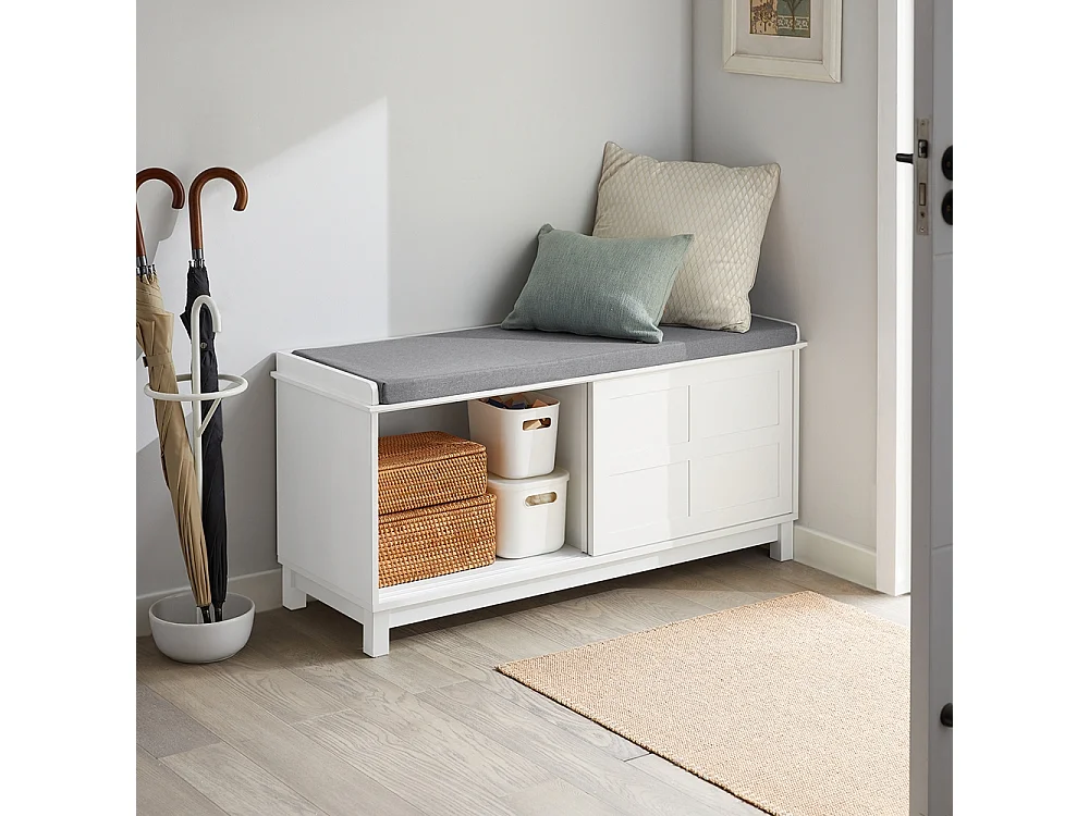 Banc de Rangement avec Coussin Rembourré Meuble Bas Entrée Commode à Chaussure Banquette, FSR86-W