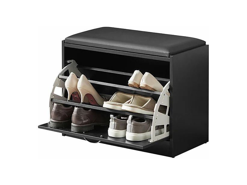 Banc Armoire À Chaussures 1 Abattant Avec Coussin Meuble D’entrée Coffre, Fsr16-sch