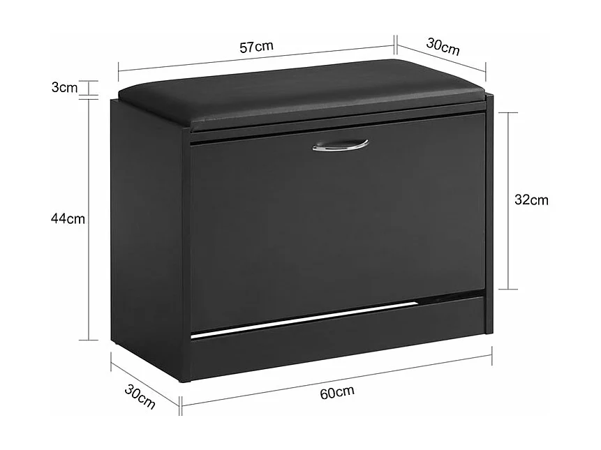 Banc Armoire À Chaussures 1 Abattant Avec Coussin Meuble D’entrée Coffre, Fsr16-sch