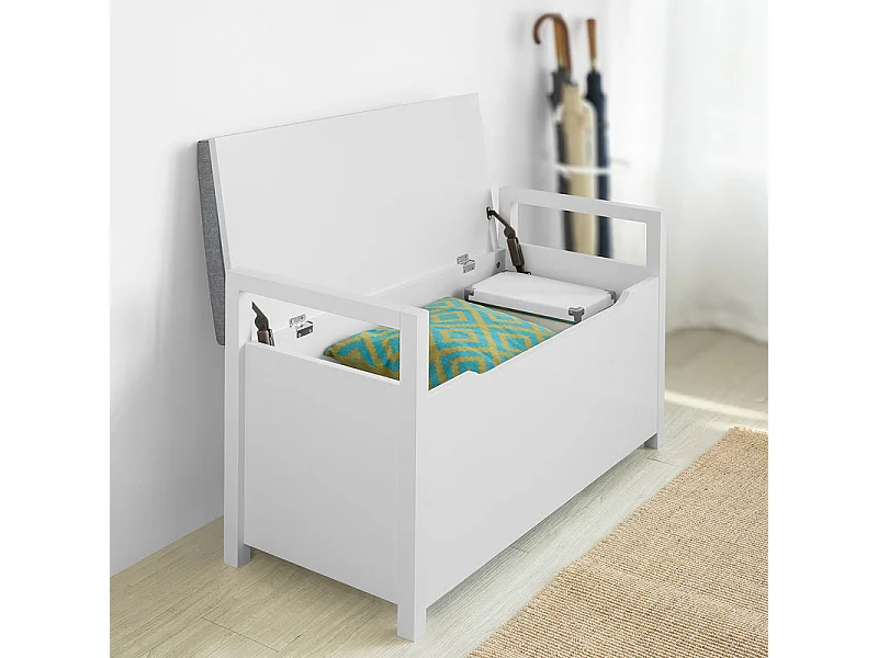 Banc de Rangement Meuble Bas Entrée avec Coussin Rembourré,  Rangement Jouets pour Enfants, FSR76-W