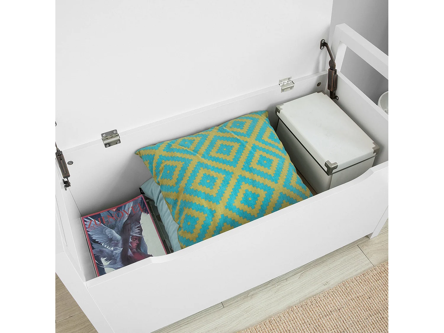 Banc de Rangement Meuble Bas Entrée avec Coussin Rembourré,  Rangement Jouets pour Enfants, FSR76-W