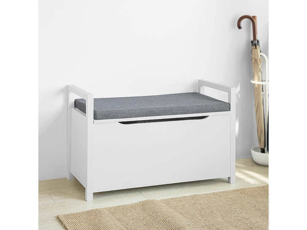 Banc de Rangement Meuble Bas Entrée avec Coussin Rembourré,  Rangement Jouets pour Enfants, FSR76-W