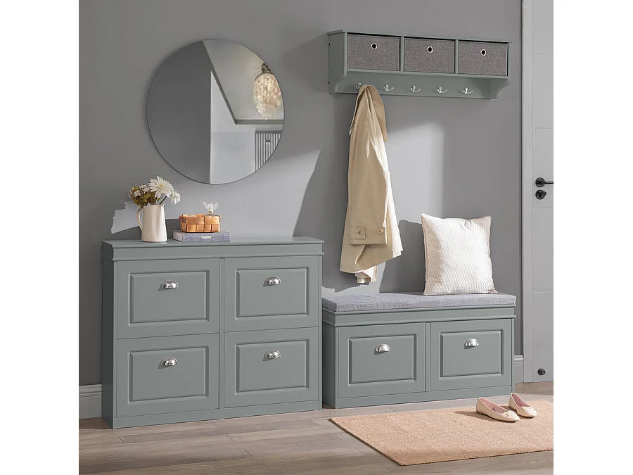 Banc de Rangement à Chaussures Armoire à Chaussures 2 Abattants avec Coussin Confortable, FSR64-HG