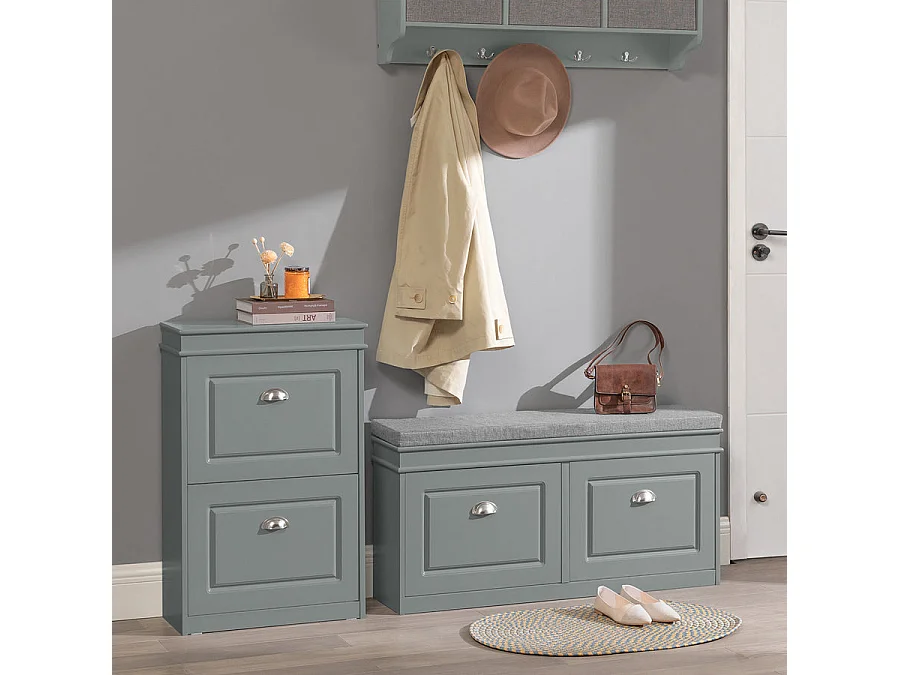 Banc de Rangement à Chaussures Armoire à Chaussures 2 Abattants avec Coussin Confortable, FSR64-HG