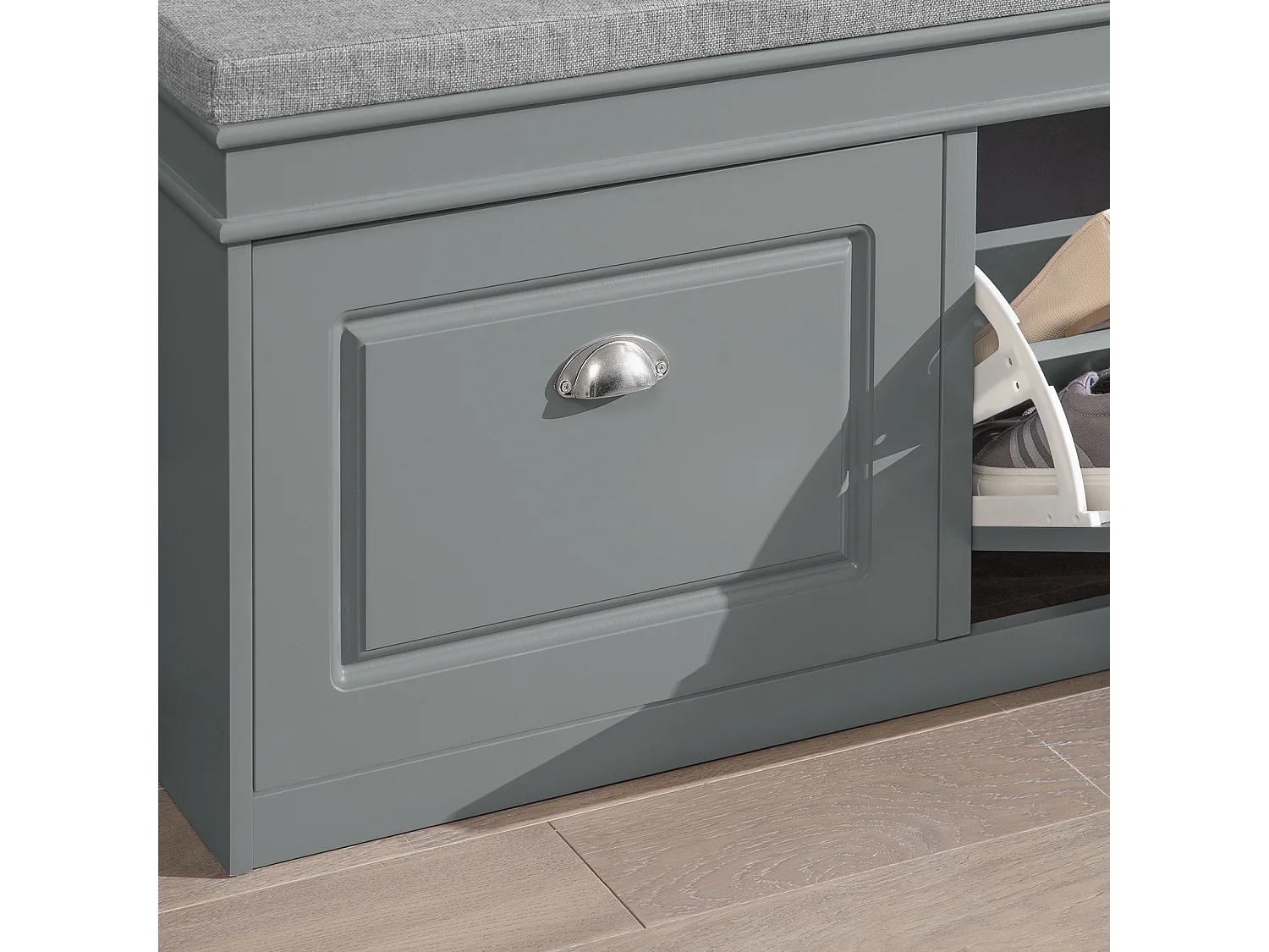 Banc de Rangement à Chaussures Armoire à Chaussures 2 Abattants avec Coussin Confortable, FSR64-HG