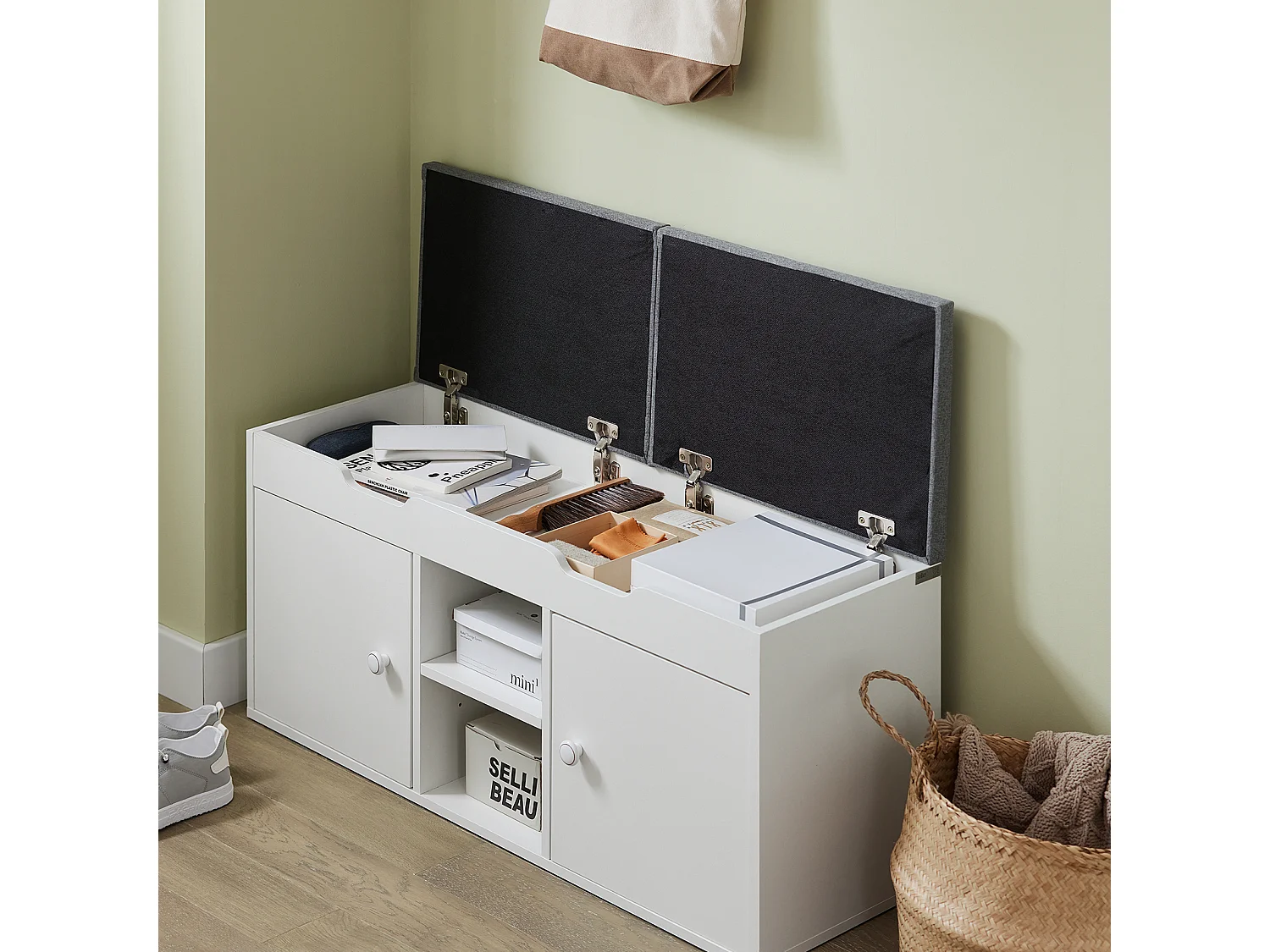 Banc À Chaussures Meuble Entrée Meuble Chaussures Commode À Chaussures Coussin Rembourré, Fsr96-w