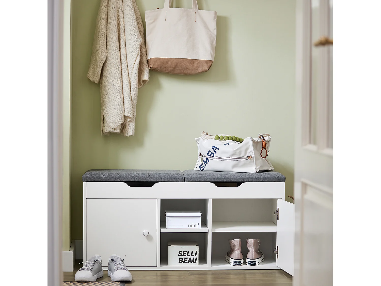 Banc À Chaussures Meuble Entrée Meuble Chaussures Commode À Chaussures Coussin Rembourré, Fsr96-w