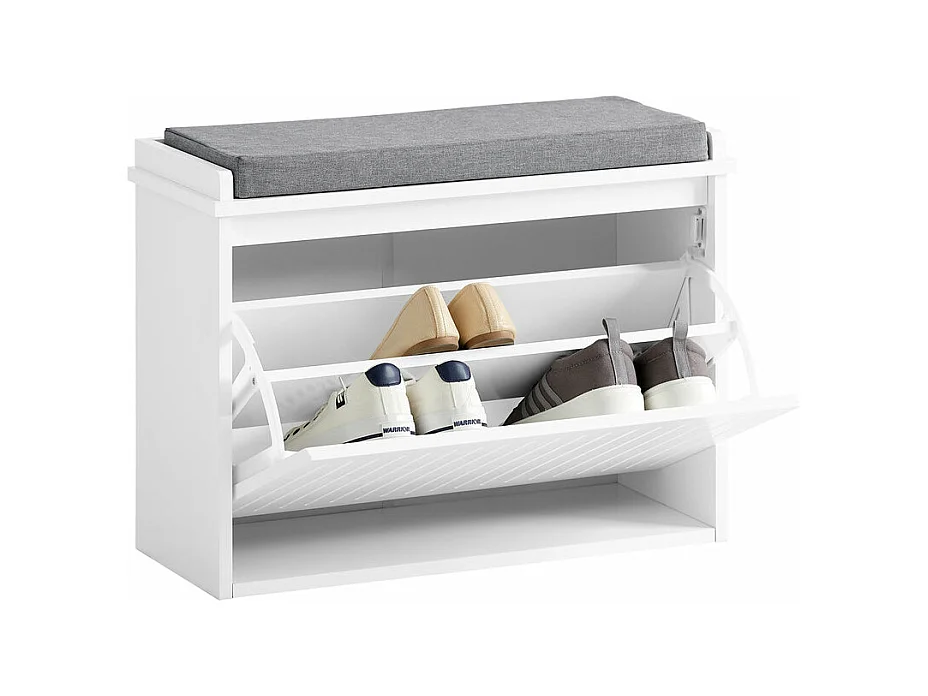 Banc à Chaussures Meuble à Chaussures avec Assise Coussin Rembourré et Abattant, FSR98-W