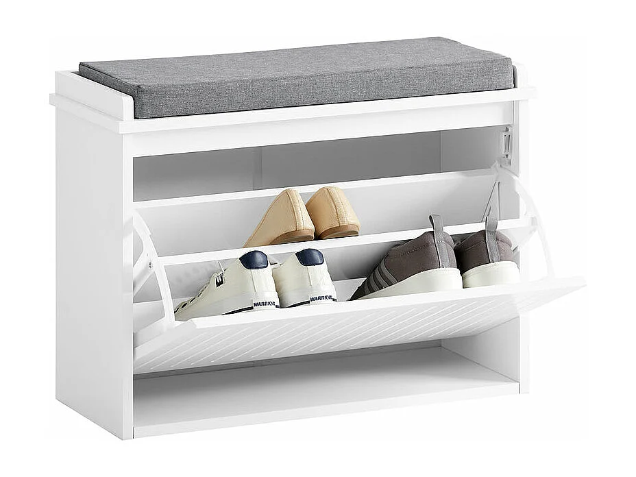 Banc à Chaussures Meuble à Chaussures avec Assise Coussin Rembourré et Abattant, FSR98-W