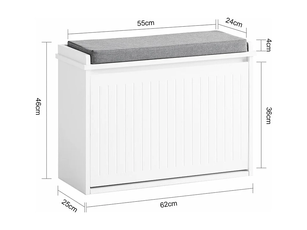 Banc à Chaussures Meuble à Chaussures avec Assise Coussin Rembourré et Abattant, FSR98-W