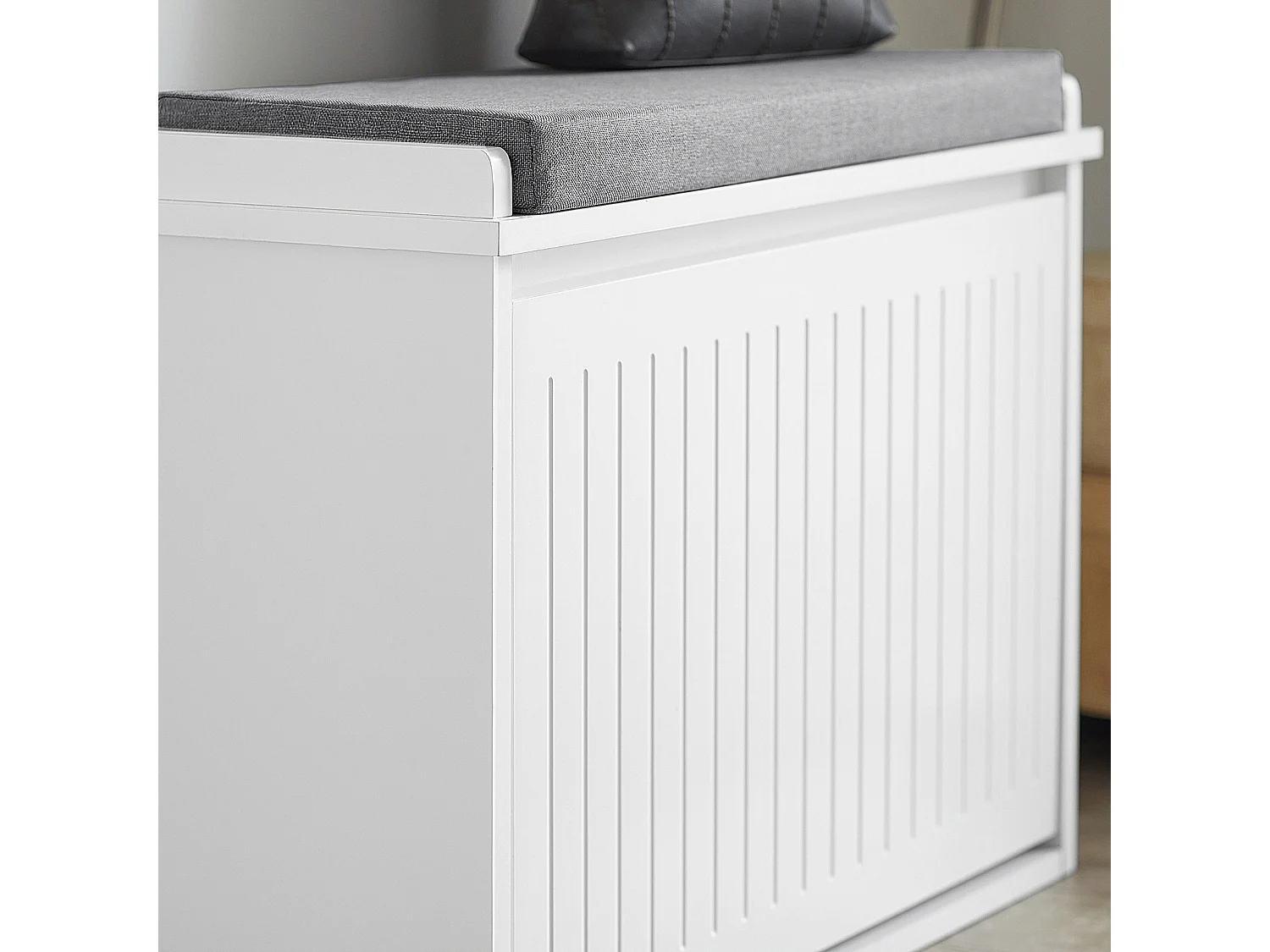 Banc à Chaussures Meuble à Chaussures avec Assise Coussin Rembourré et Abattant, FSR98-W