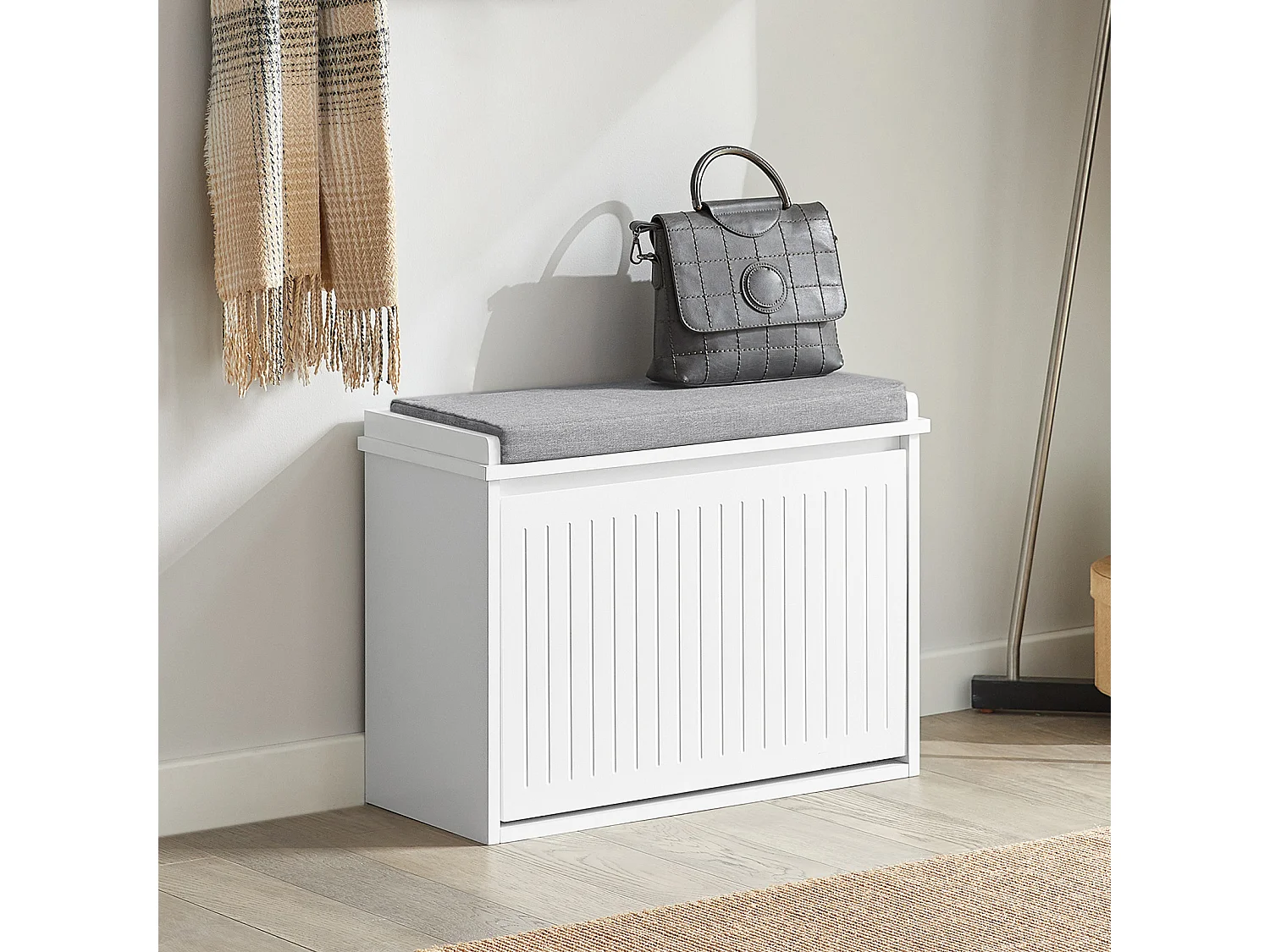 Banc à Chaussures Meuble à Chaussures avec Assise Coussin Rembourré et Abattant, FSR98-W