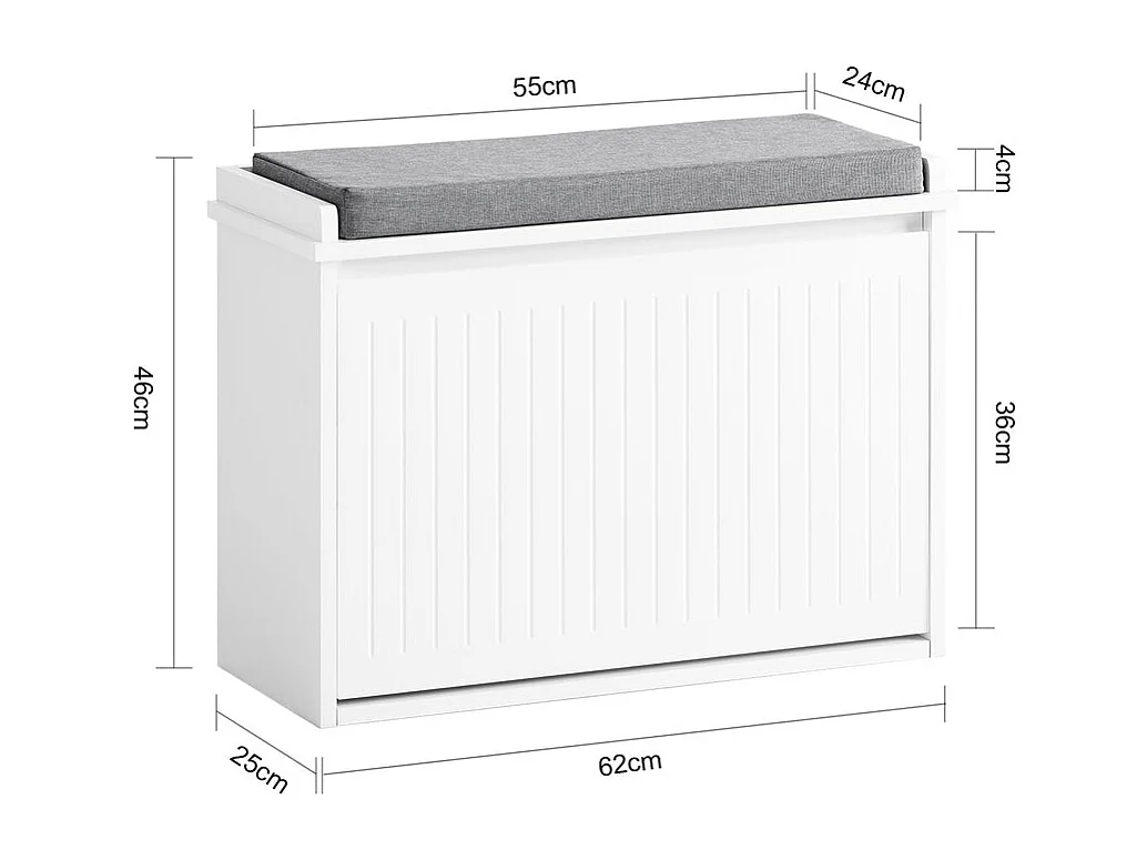 SoBuy FSR98-W Schoenenbank Schoenenrek met Gewatteerde Kussenzitting en Drop Leaf Schoenopslagbank