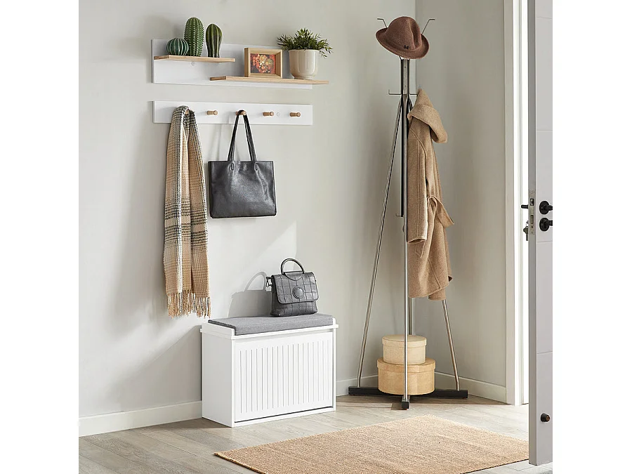 SoBuy FSR98-W Schoenenbank Schoenenrek met Gewatteerde Kussenzitting en Drop Leaf Schoenopslagbank