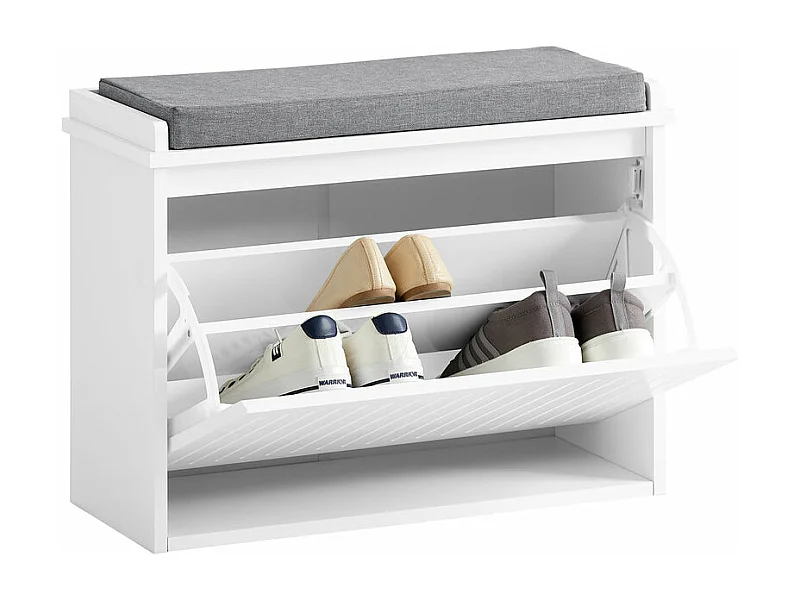 Banc à Chaussures Meuble à Chaussures avec Assise Coussin Rembourré et Abattant, FSR98-W