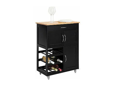 SoBuy Carrello di servizio Credenza in legno mobile cucina Nero FKW45-SCH