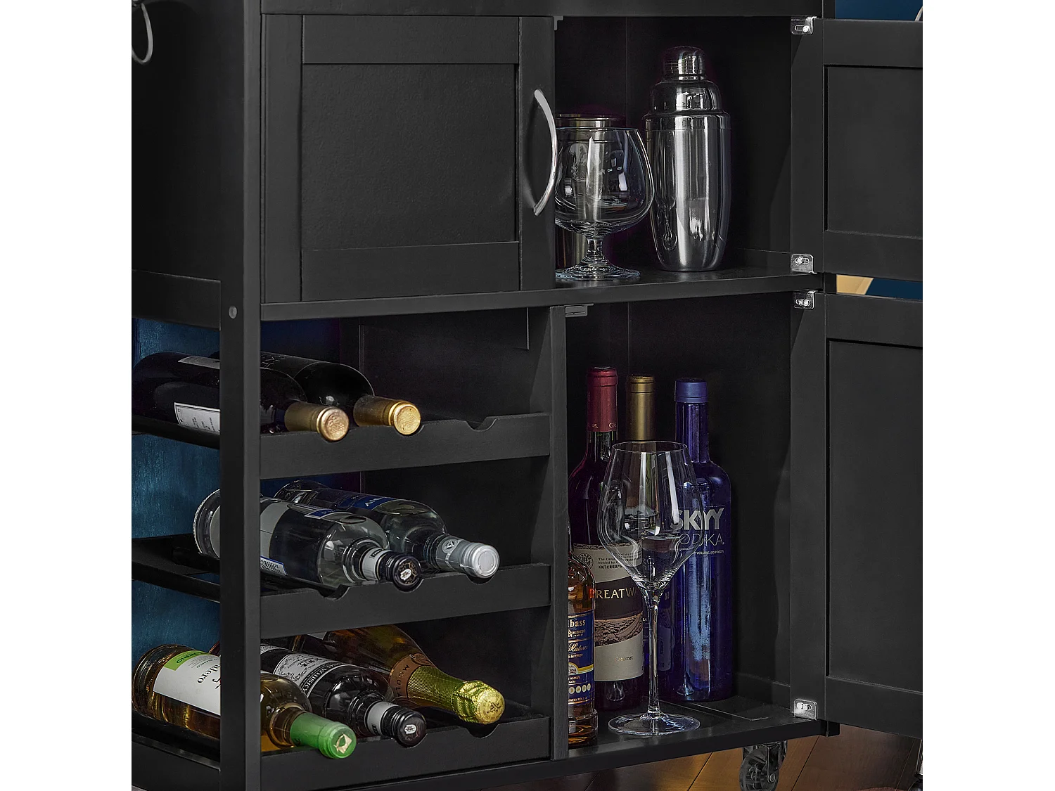 SoBuy Carrello di servizio Credenza in legno mobile cucina Nero FKW45-SCH