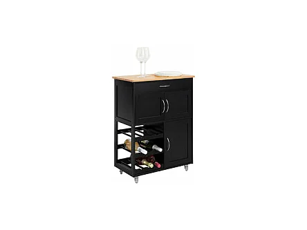 Desserte Chariot De Cuisine De Service Roulant, Meuble Armoire De Rangement Cusine Noir, Fkw45-sch