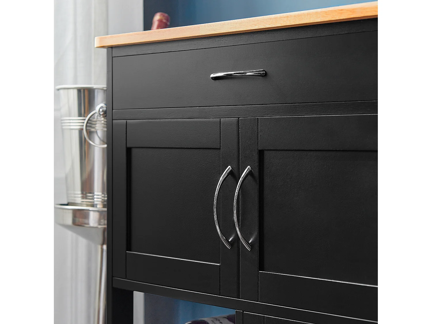 Desserte Chariot De Cuisine De Service Roulant, Meuble Armoire De Rangement Cusine Noir, Fkw45-sch