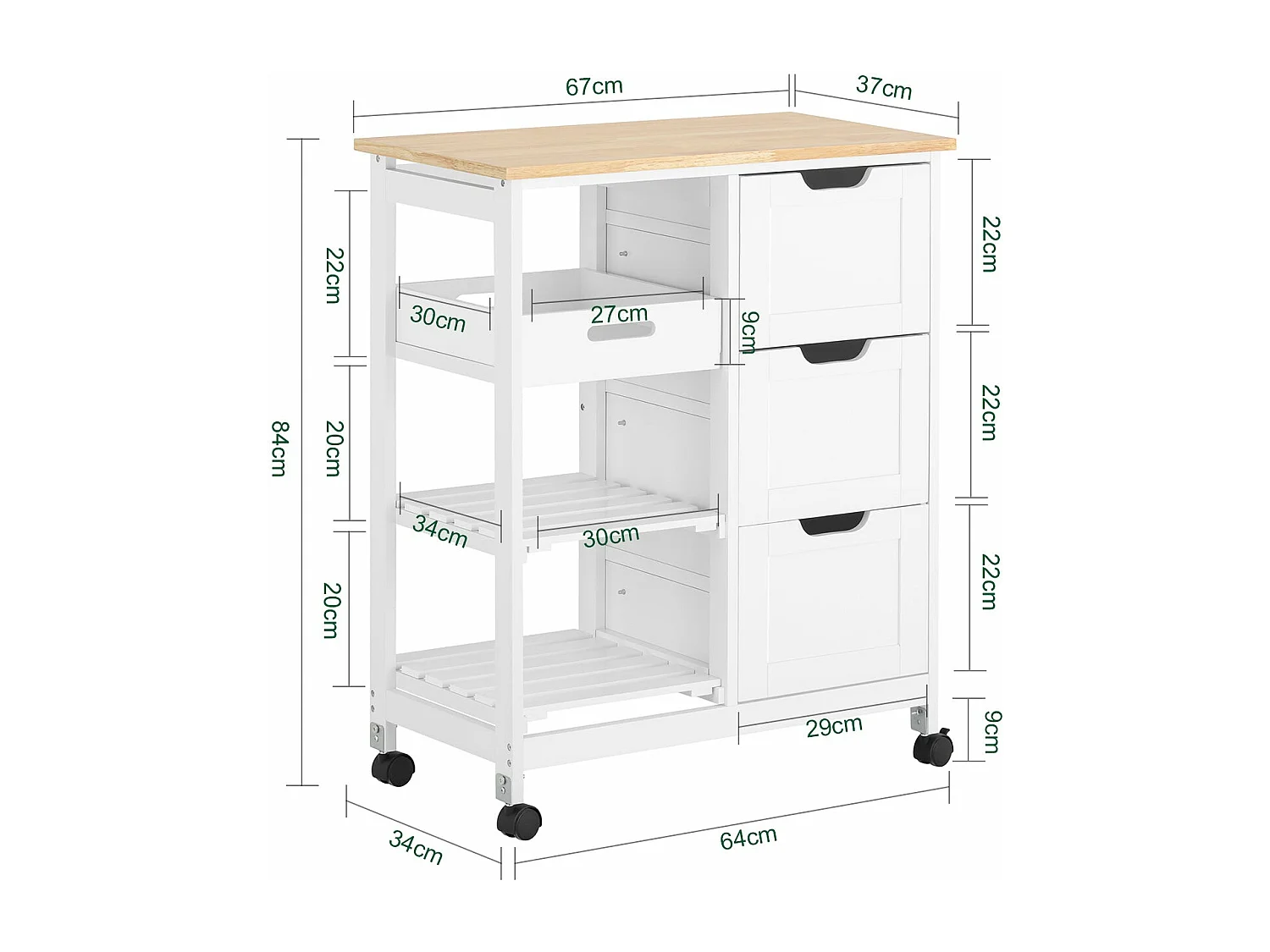 Servierwagen FKW79-W 68 x 85 x 38 cm Weiß