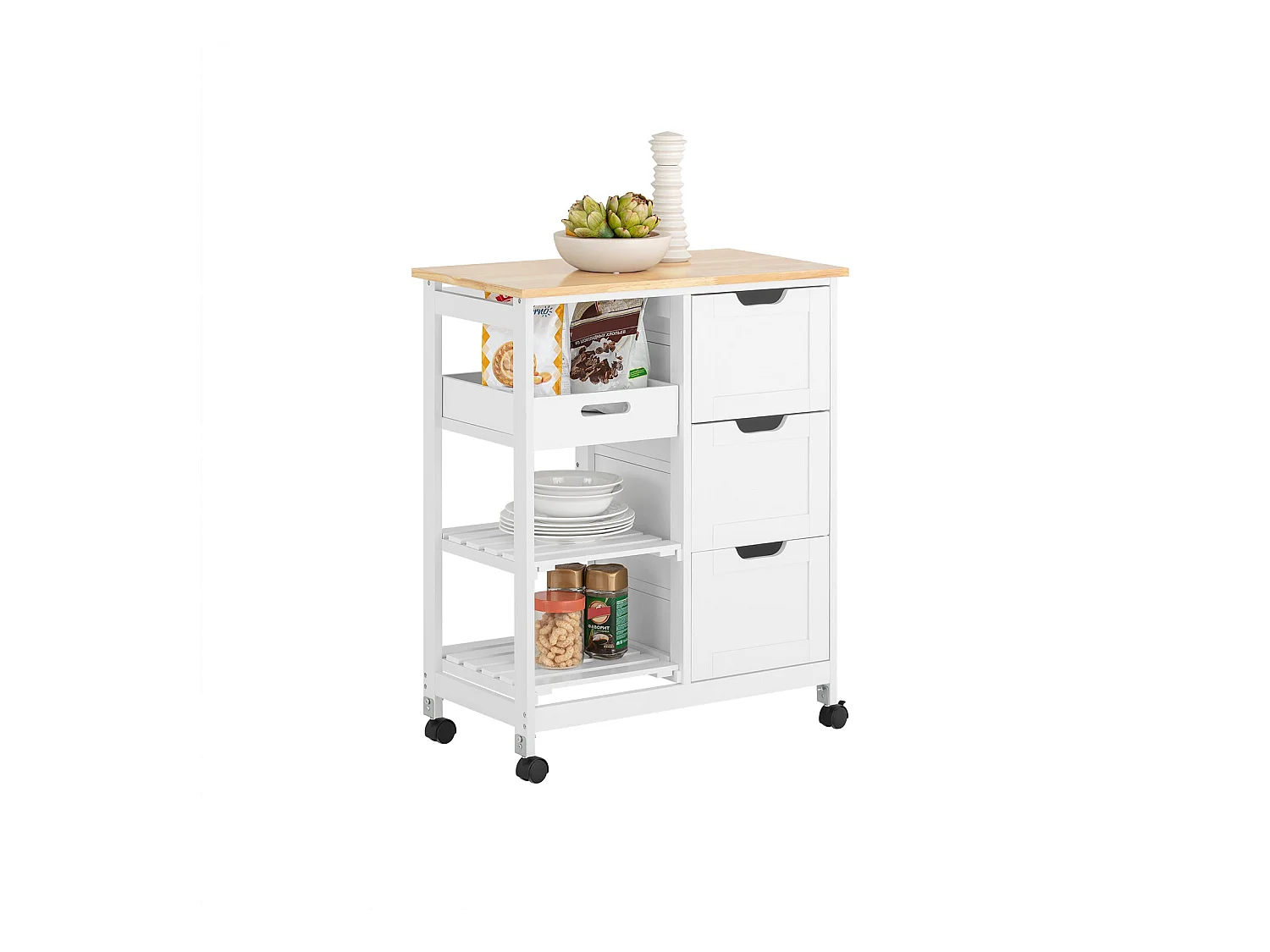 Chariot de Service Desserte Cuisine à roulettes Table Rangement FKW79-W