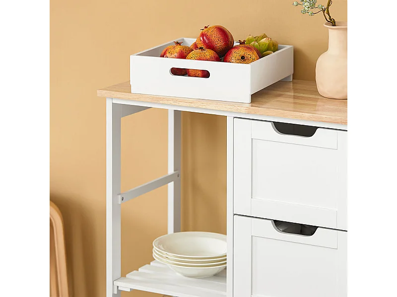 Kitchen Trolley - 3 Drawers & Basket - Modern Farmhouse
