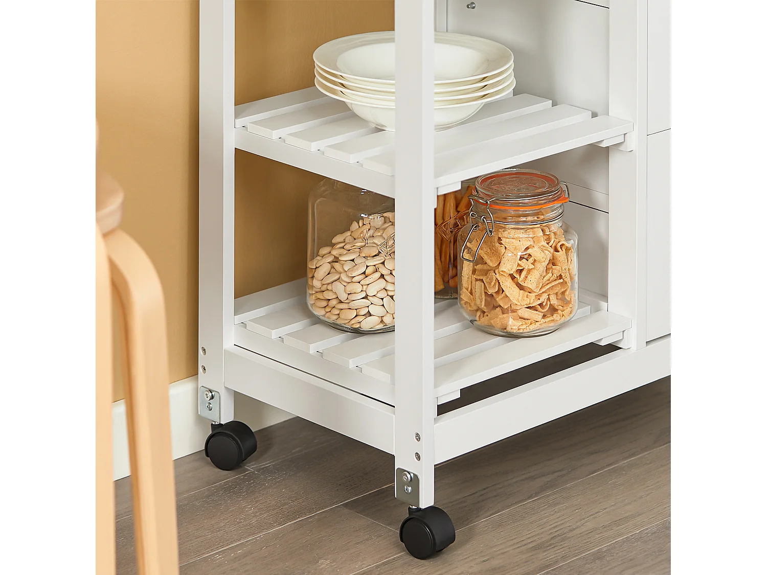 Kitchen Trolley - 3 Drawers & Basket - Modern Farmhouse