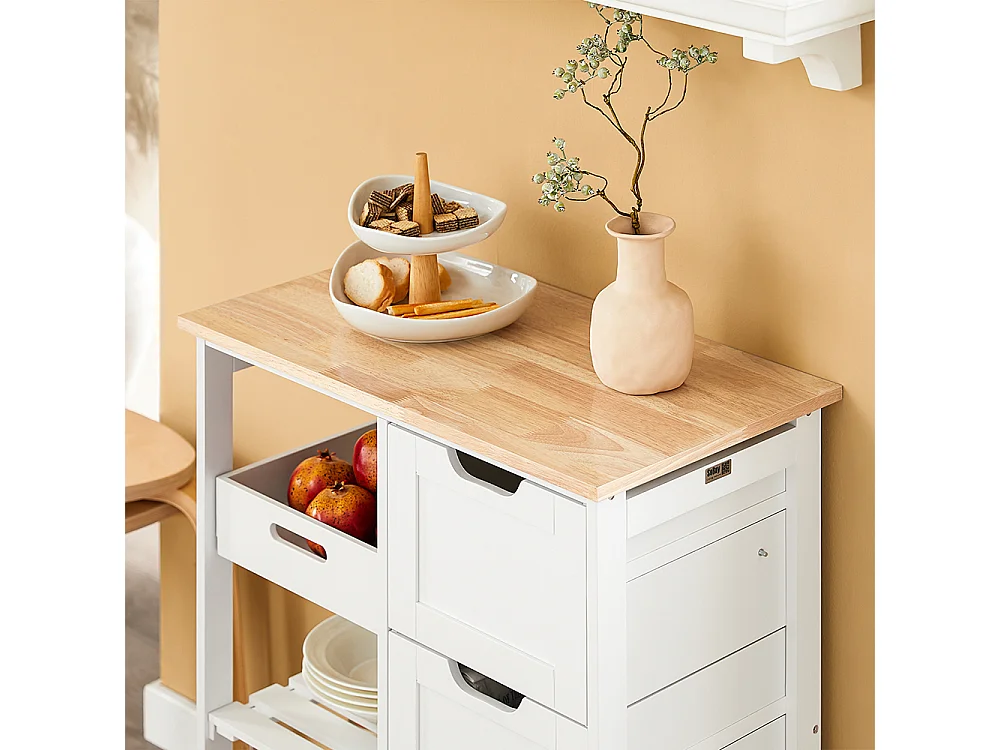 Kitchen Trolley - 3 Drawers & Basket - Modern Farmhouse