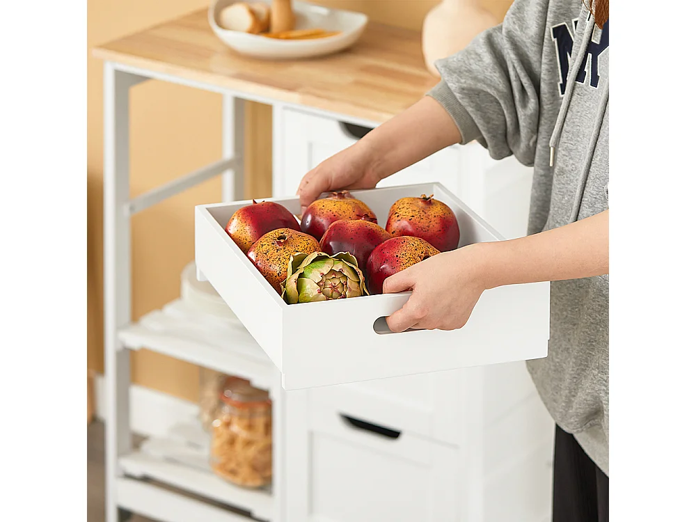 Kitchen Trolley - 3 Drawers & Basket - Modern Farmhouse