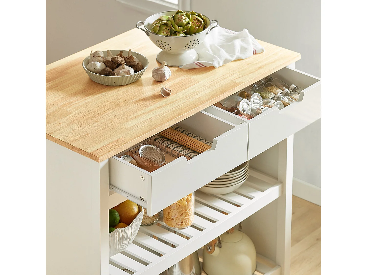 SoBuy armário de cozinha, carrinho de cozinha, carrinho de cozinha com rodas FKW74-WN