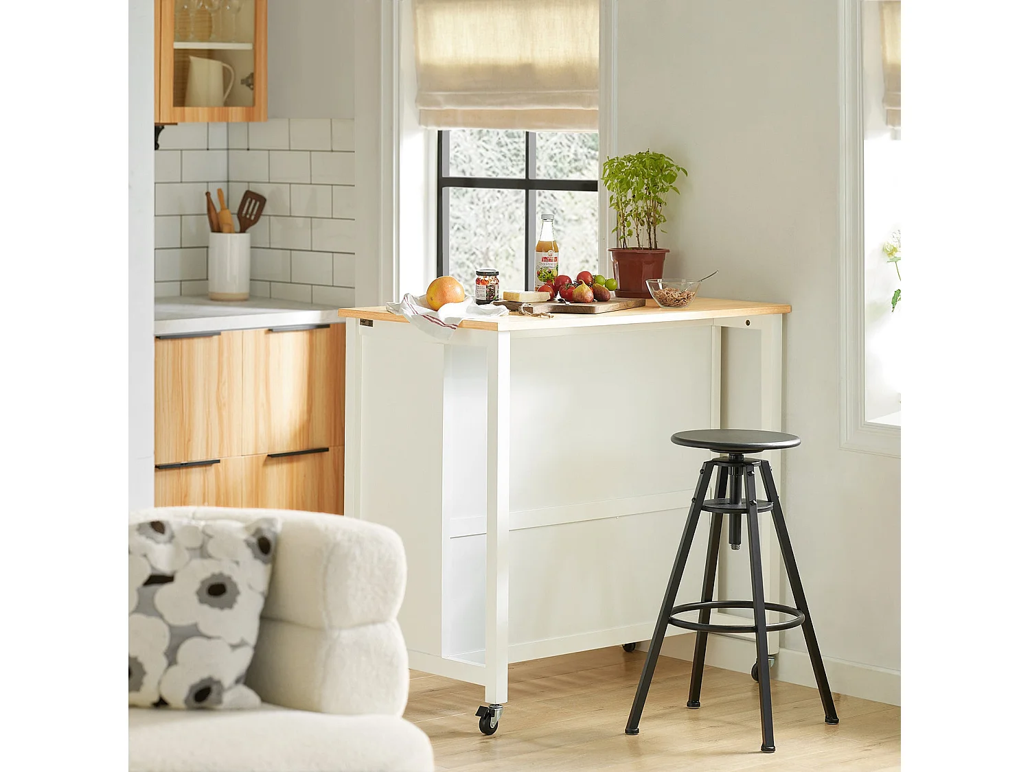 Meuble de Cuisine Desserte de Cuisine à Roulettes Table Roulante Meuble de Rangement, FKW74-WN