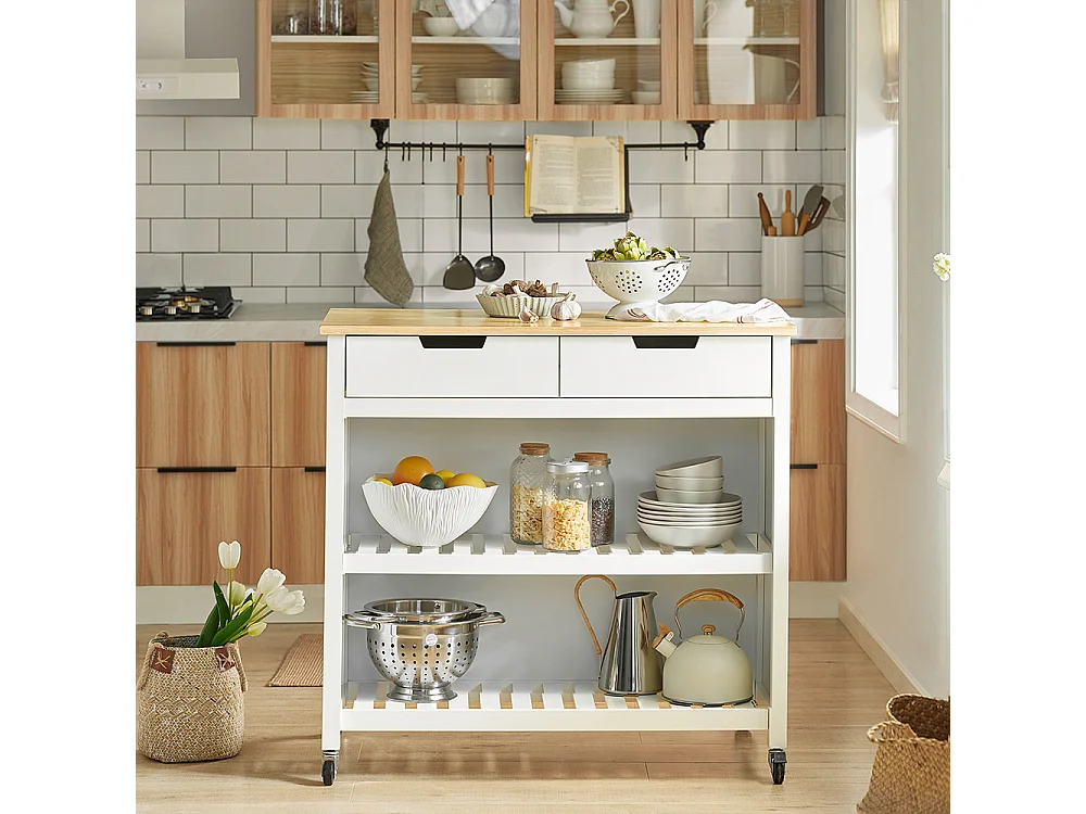 Meuble de Cuisine Desserte de Cuisine à Roulettes Table Roulante Meuble de Rangement, FKW74-WN