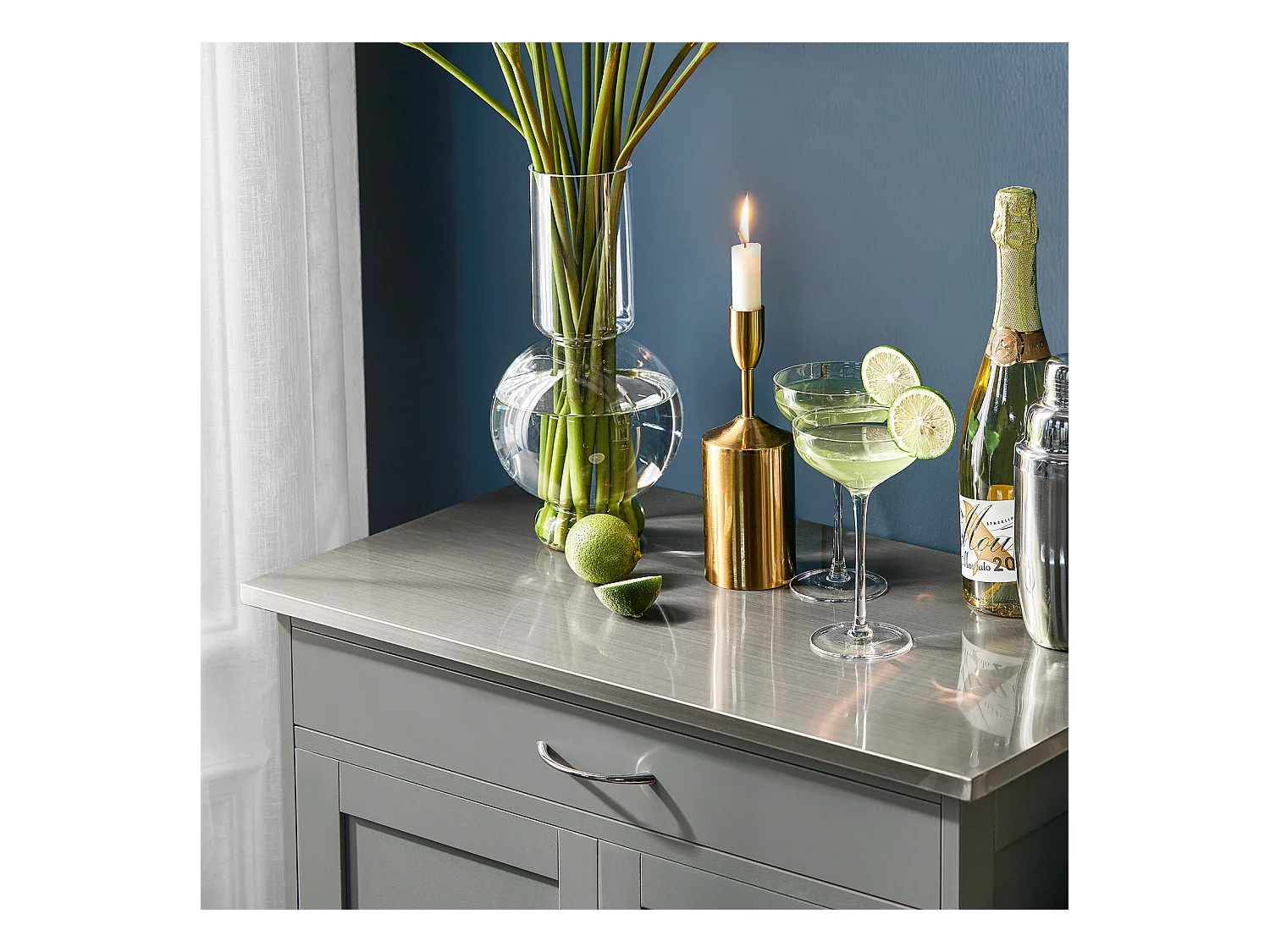 SoBuy FKW45-HG Serveerwagen Rollende Keukenwagen, Keuken Opbergkast op Wielen, Roestvrijstalen Lade, Grijs