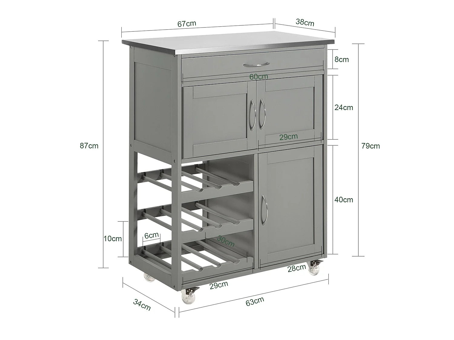 Desserte Chariot de Cuisine de Service Roulant, Meuble Armoire de Rangement cusine, FKW45-HG