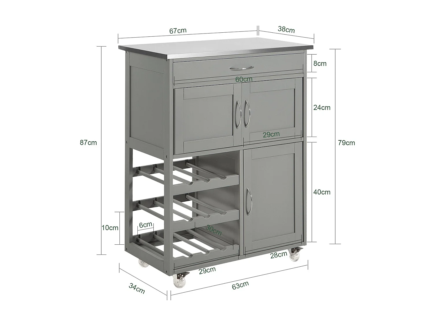 Desserte Chariot de Cuisine de Service Roulant, Meuble Armoire de Rangement cusine, FKW45-HG