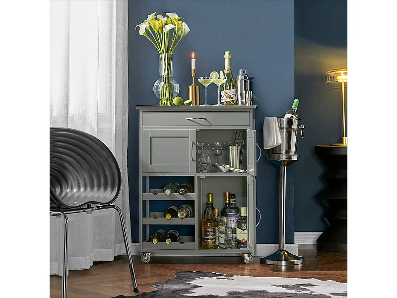 SoBuy Carrello di servizio Credenza in legno mobile cucina Grigio FKW45-HG