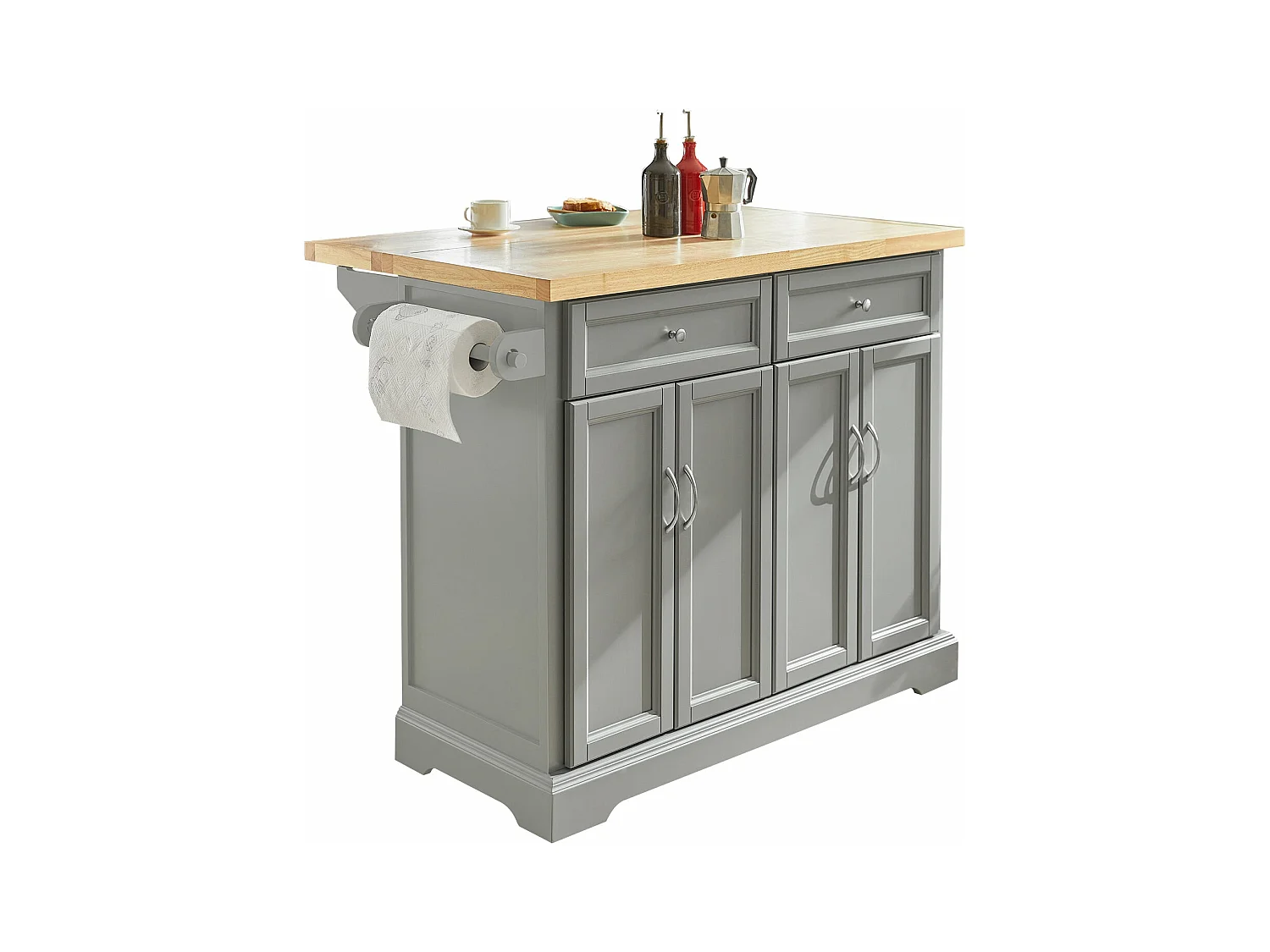 îlot de Cuisine Desserte sur roulettes Meuble de Cuisine avec Plans de Travail Rabattable, FKW71-HG