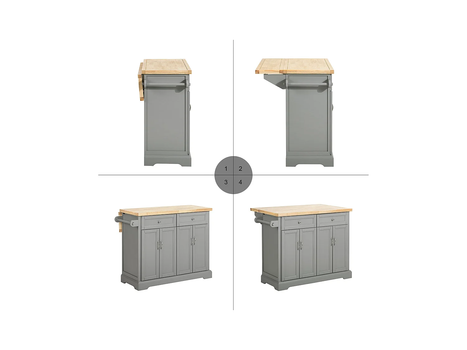 îlot de Cuisine Desserte sur roulettes Meuble de Cuisine avec Plans de Travail Rabattable, FKW71-HG